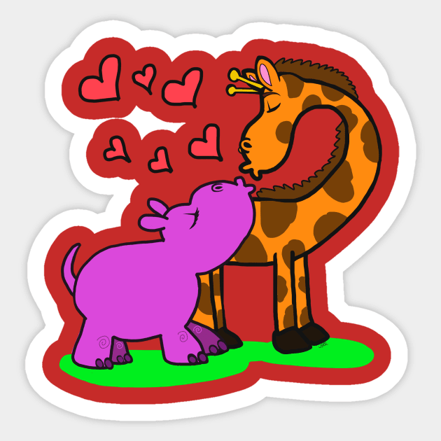 giraffe and hippo love each other! Sticker by wolfmanjaq